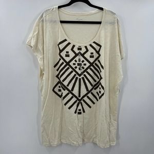 Willow Bay Cream Sheer Short Sleeve Blouse Tshirt Embellished Women's 4XL NEW